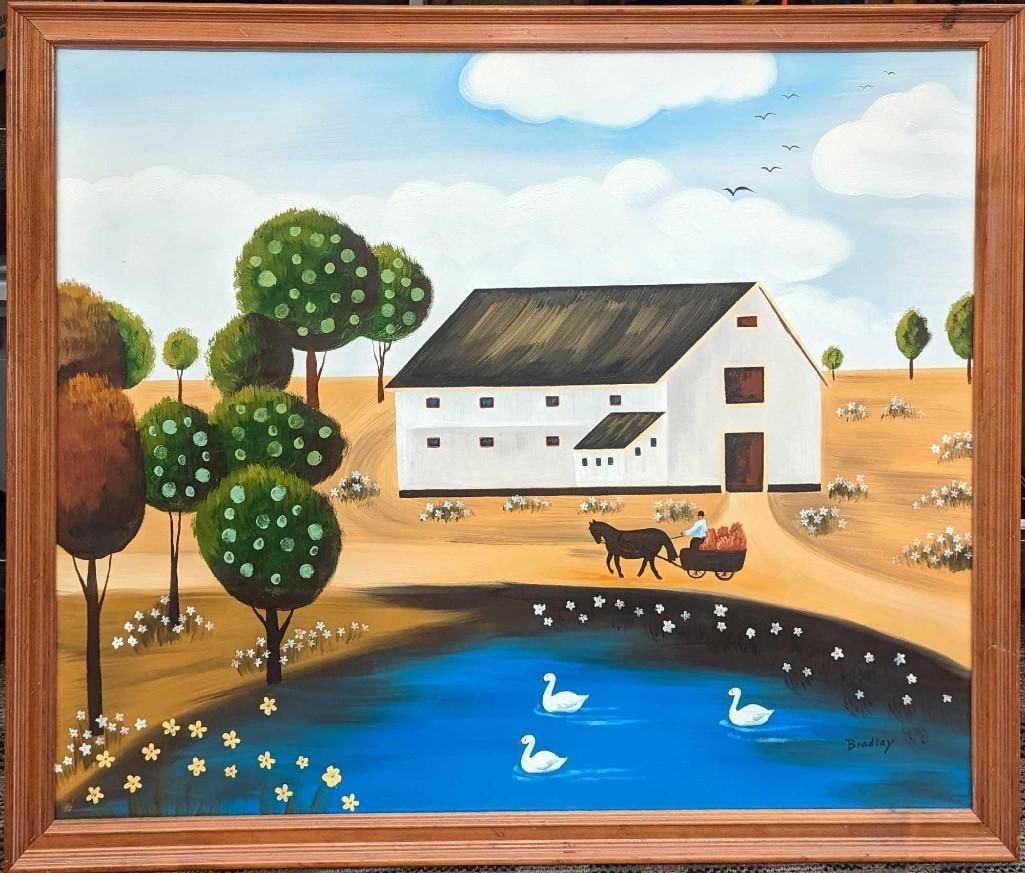 Large Framed Oil On Canvas Folk Art Bradlay (1 of 7)