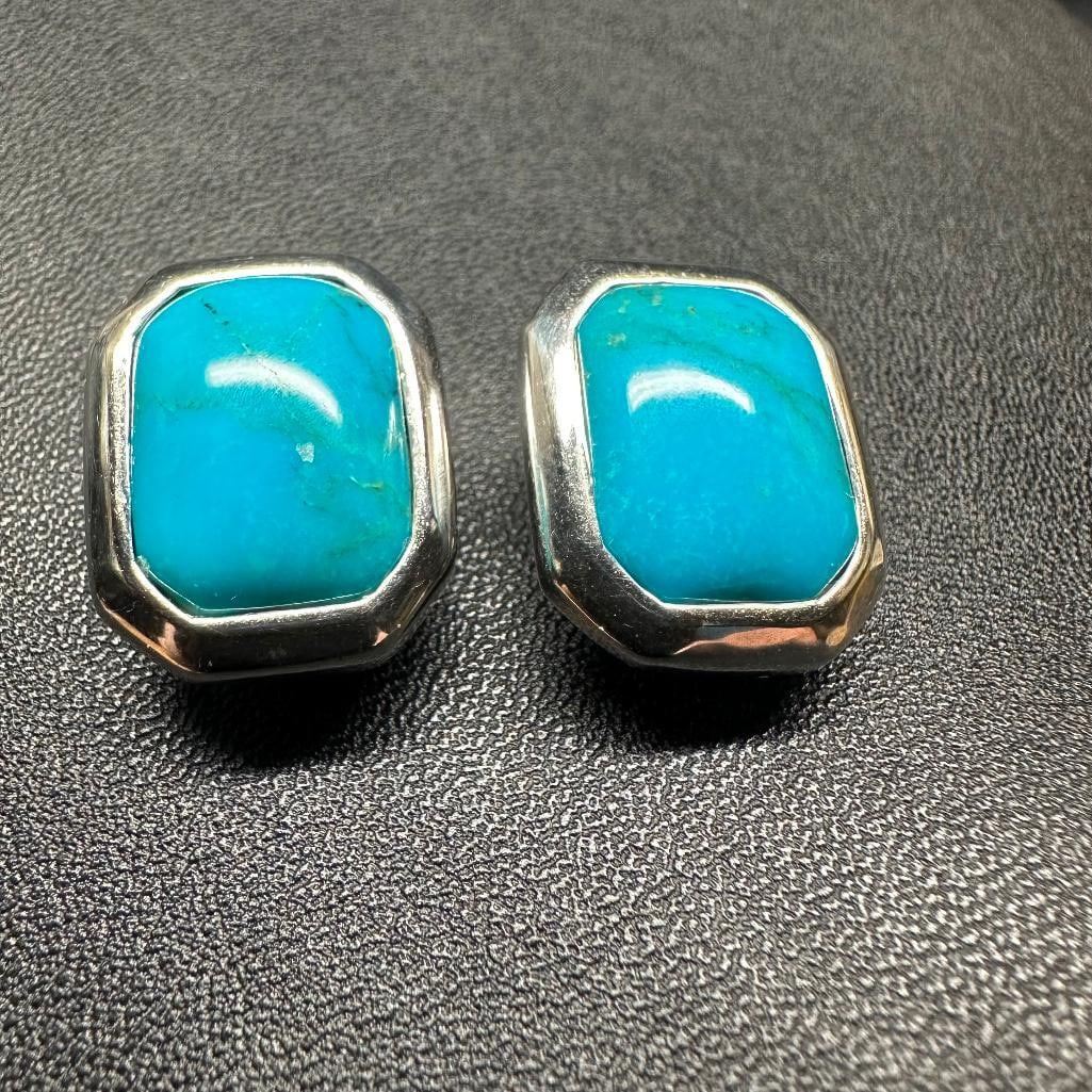 Sterling Silver Rounded Square Turquoise Earrings (1 of 2)