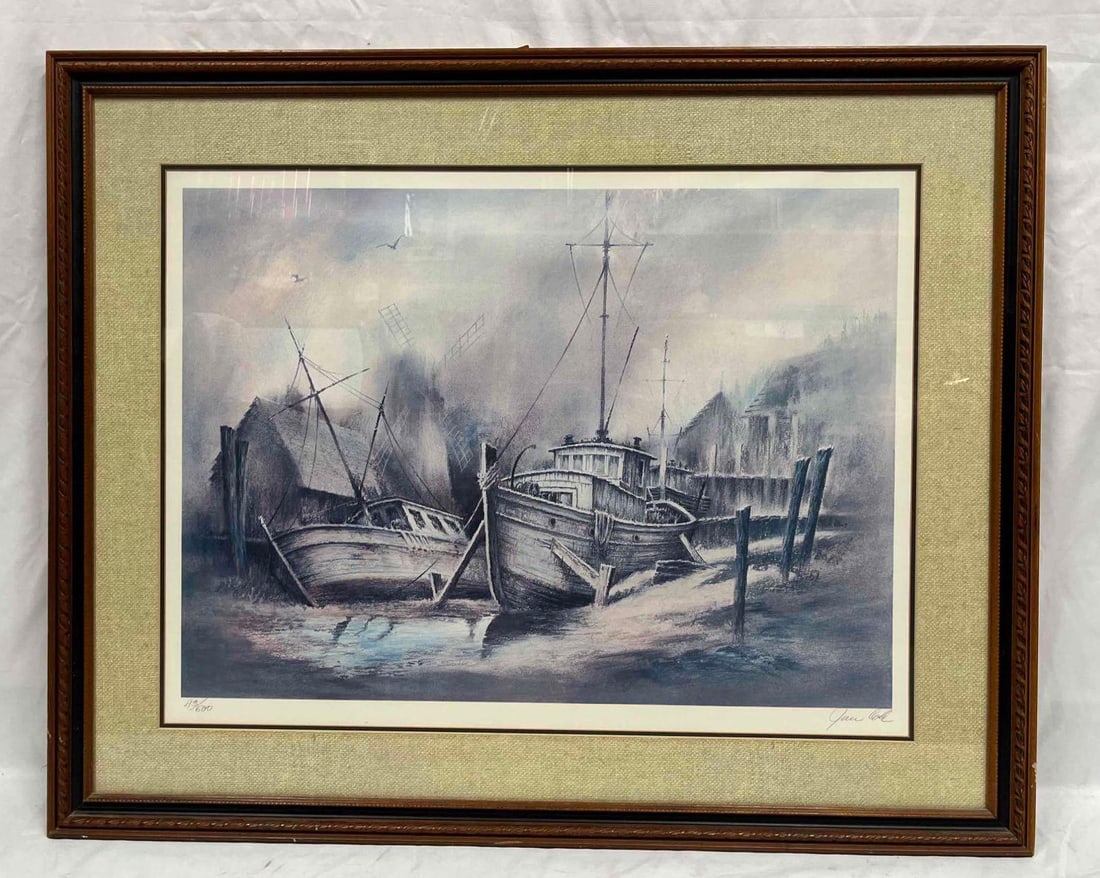 Signed & Framed Limited Edition Print "Quiet Harbor" By Jim Cole (1 of 10)