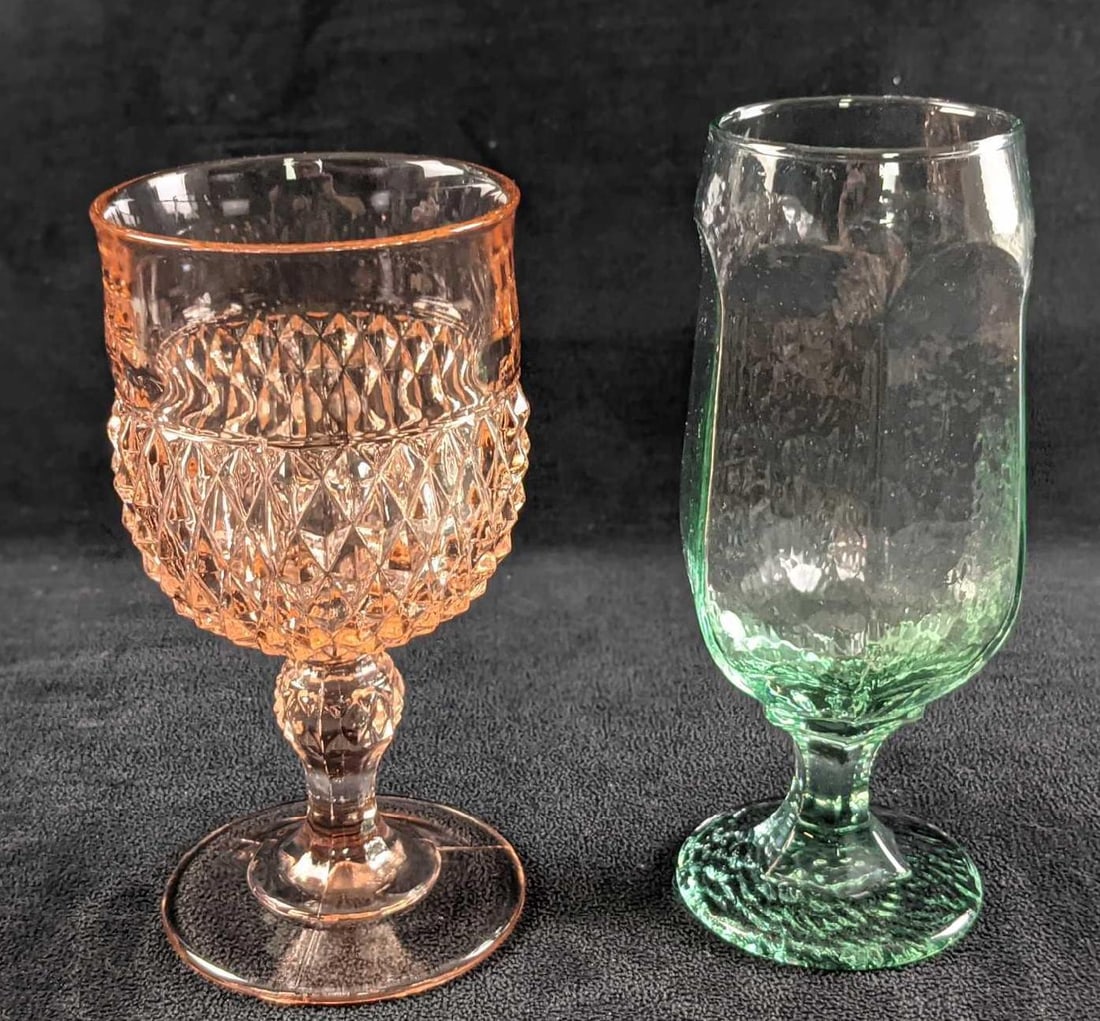 Vintage Chivalry Green Beer Glass & Pink Diamond Water Goblet (1 of 8)