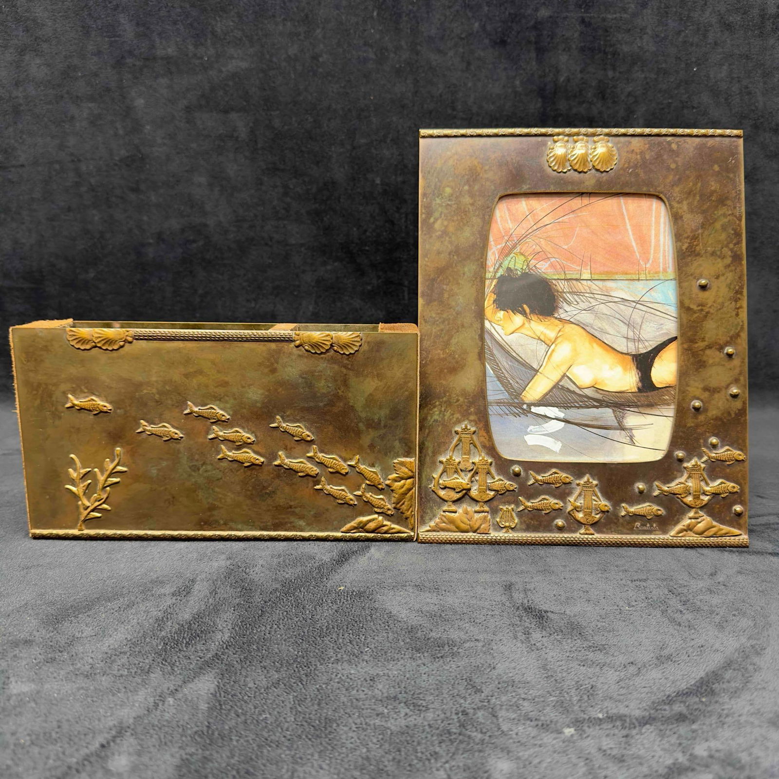 Jorge Bautista Rare Art Nouveau Bronze Brass Picture Frame and Desk Table Box (1 of 11)