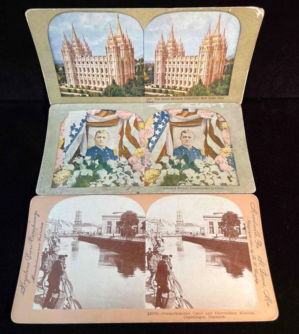 Keystone View Company & Geo. Barker 1886 Instantaneous Photography Etc.: This lot contains a Keystone View Company & Geo. Barker 1886 Instantaneous Photography Etc. Each card is approx 3 3/4" x 7 1/4" and altogether they weigh about 0.2lbs. Overall the Cards ar