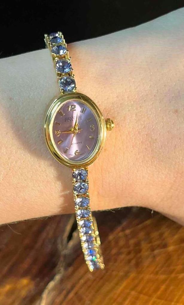 Joan Rivers Crystal Purple Amethyst Gold Tone Tennis Bracelet Watch (1 of 10)