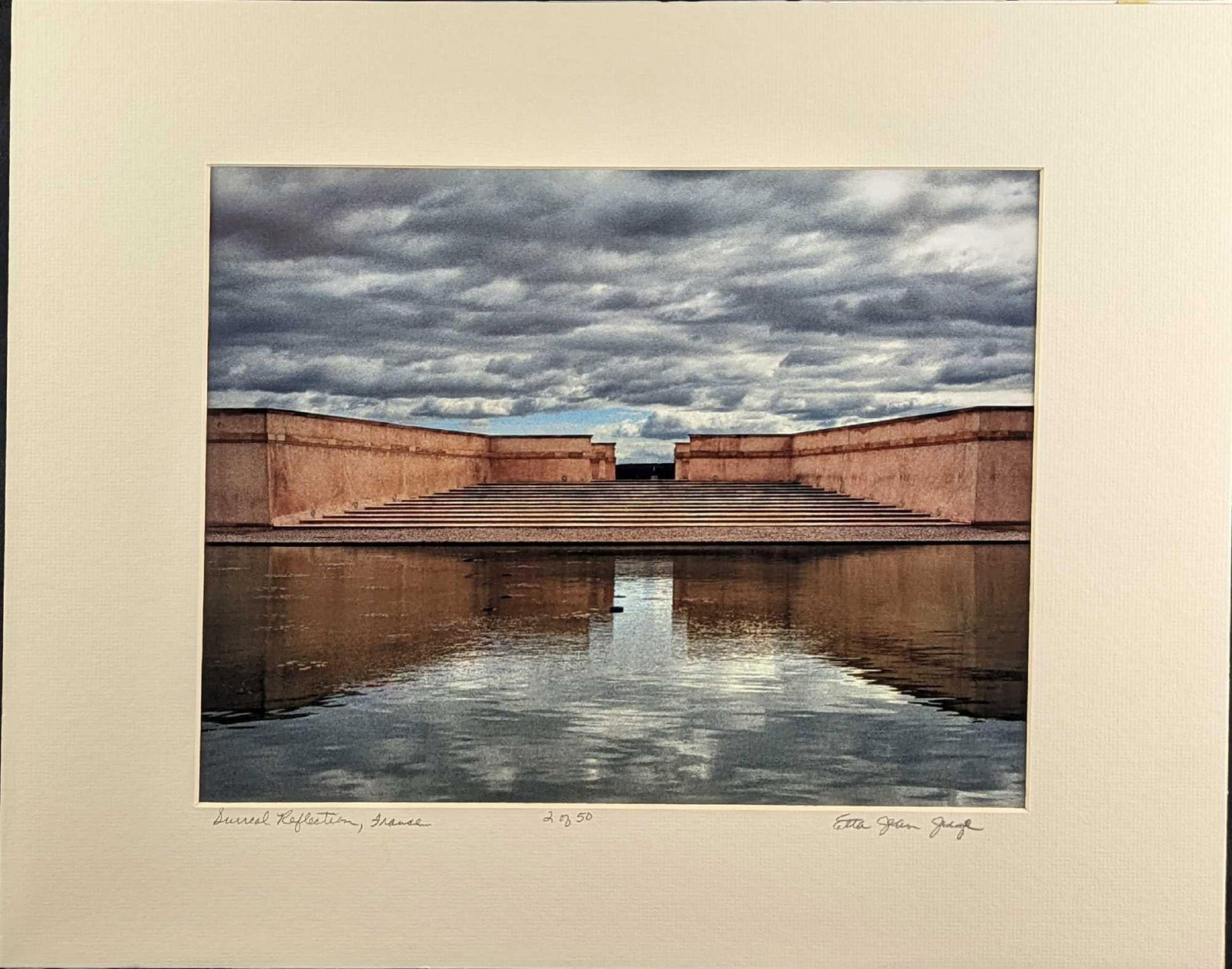 LE Matted Etta Jean Juge Surreal Reflection Photo: Matted Etta Jean Juge Photograph . This limited edition photo is #2 Out Of #50. The matted photo is approx 20" x 16" and it weighs 0.60lb. The image is approx 13" x 10 1/2". The matted