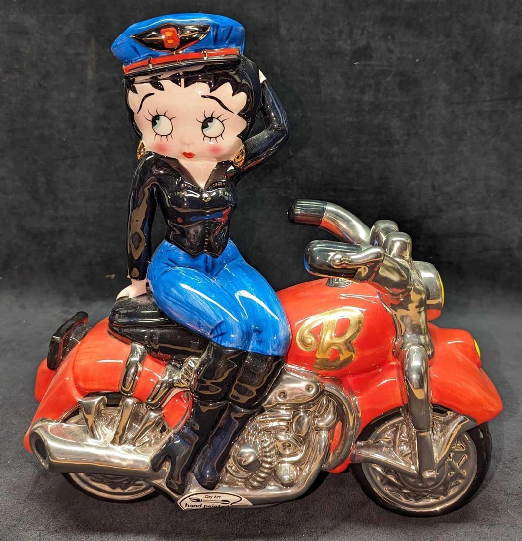 Betty Boop Biker Cookie Jar Hand Painted Clay Art (1 of 12)