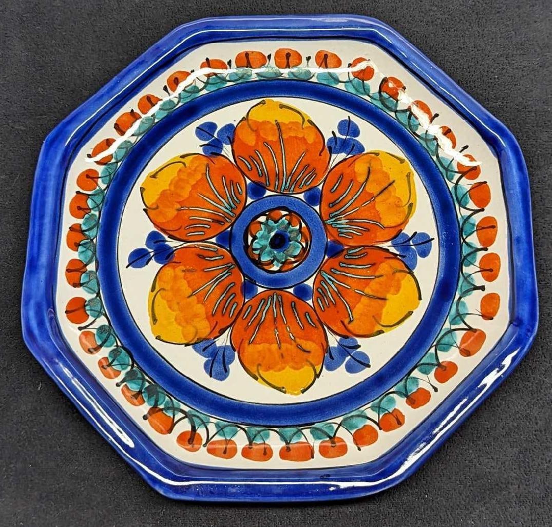 Hand Painted Talavera Style Plate With Florals (1 of 3)