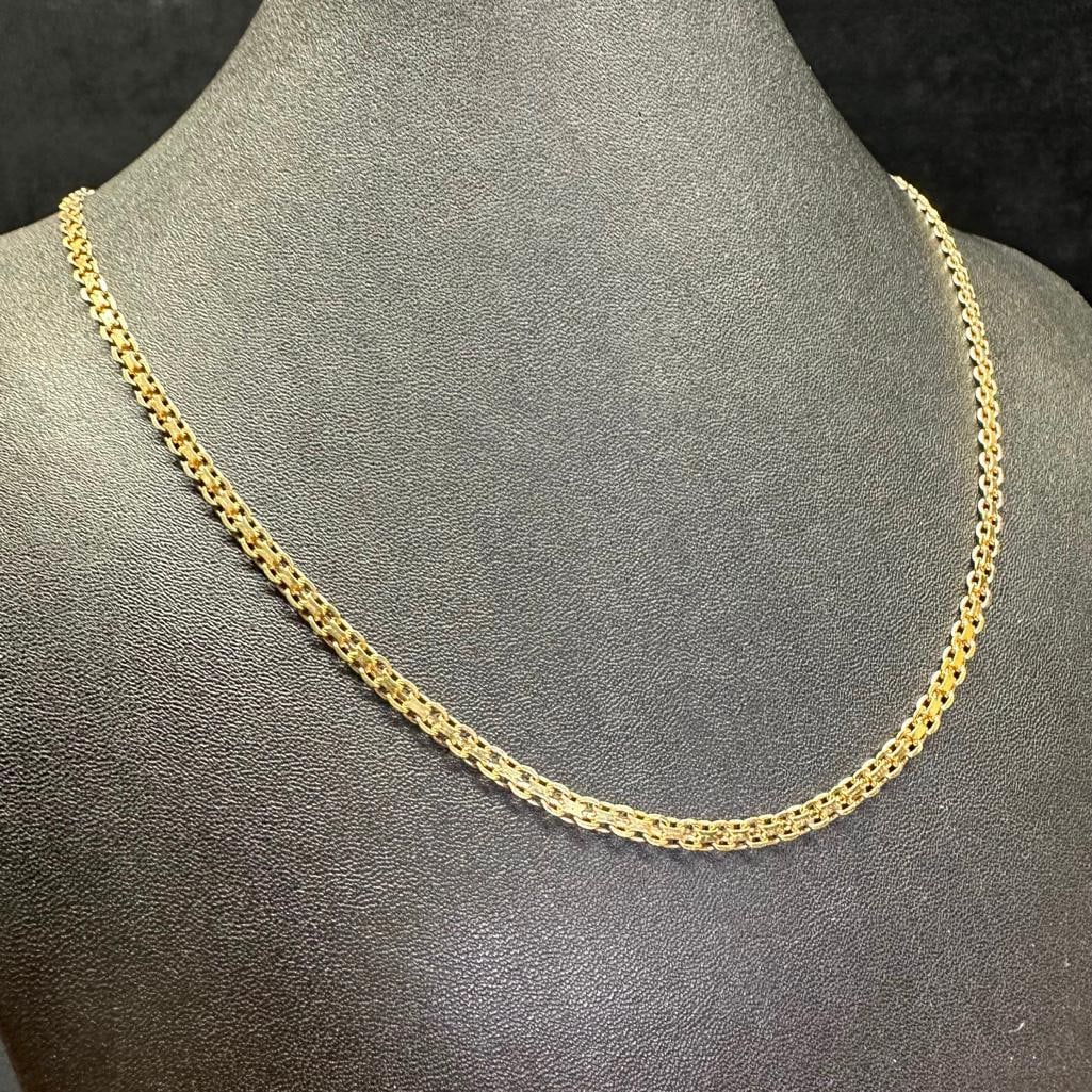 Gold-Plated Sterling Silver Fancy Link Chain: This piece of jewelry has been tested and researched prior to listing. Please view all our pictures they are part of our description. DETAILS: Metal - Sterling Silver Color - Silver Stones - none Hall
