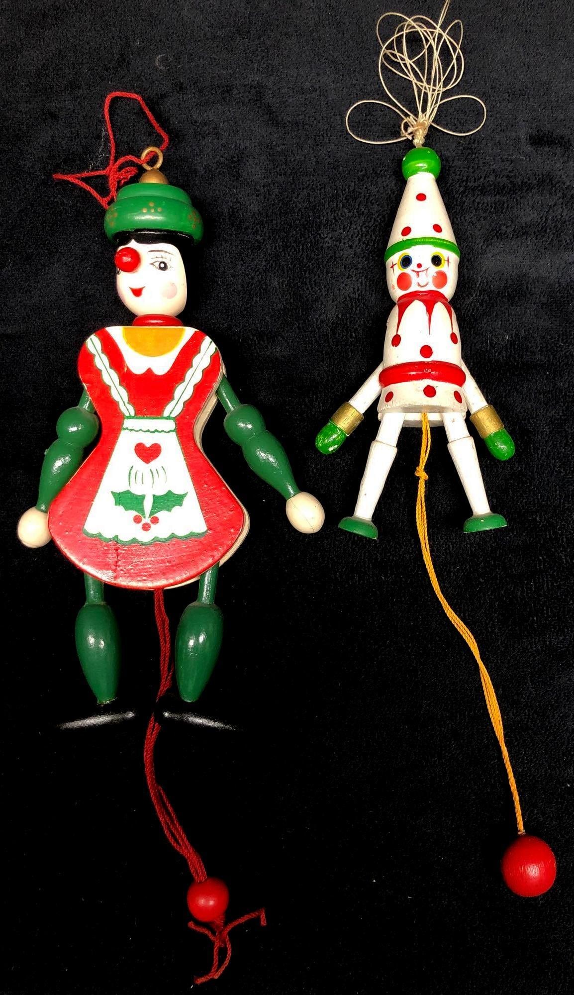 2 Vintage Wooden Toy Puppets - "Jumping Jack" Pull String Ornaments (1 of 8)