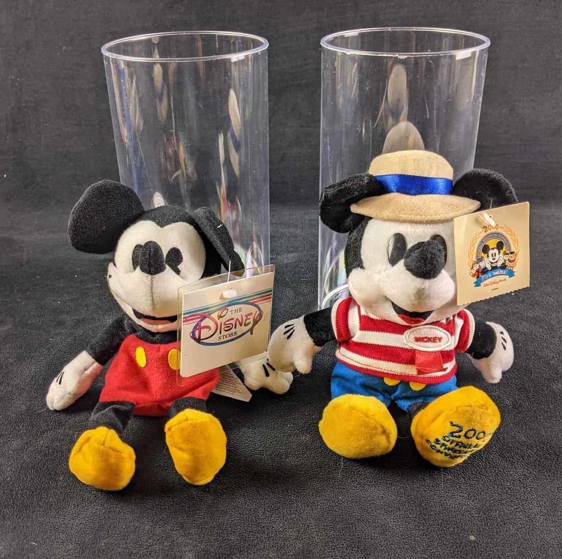 Disney Mickey Mouse Black and White Plushies: Disney Mickey Mouse Black and White Plushies 10in, 1.5lbs Disney Tokyo 30's Mickey 2000 Official Disneyana Convention Mickey Both have original tags and come in protective clear cases.