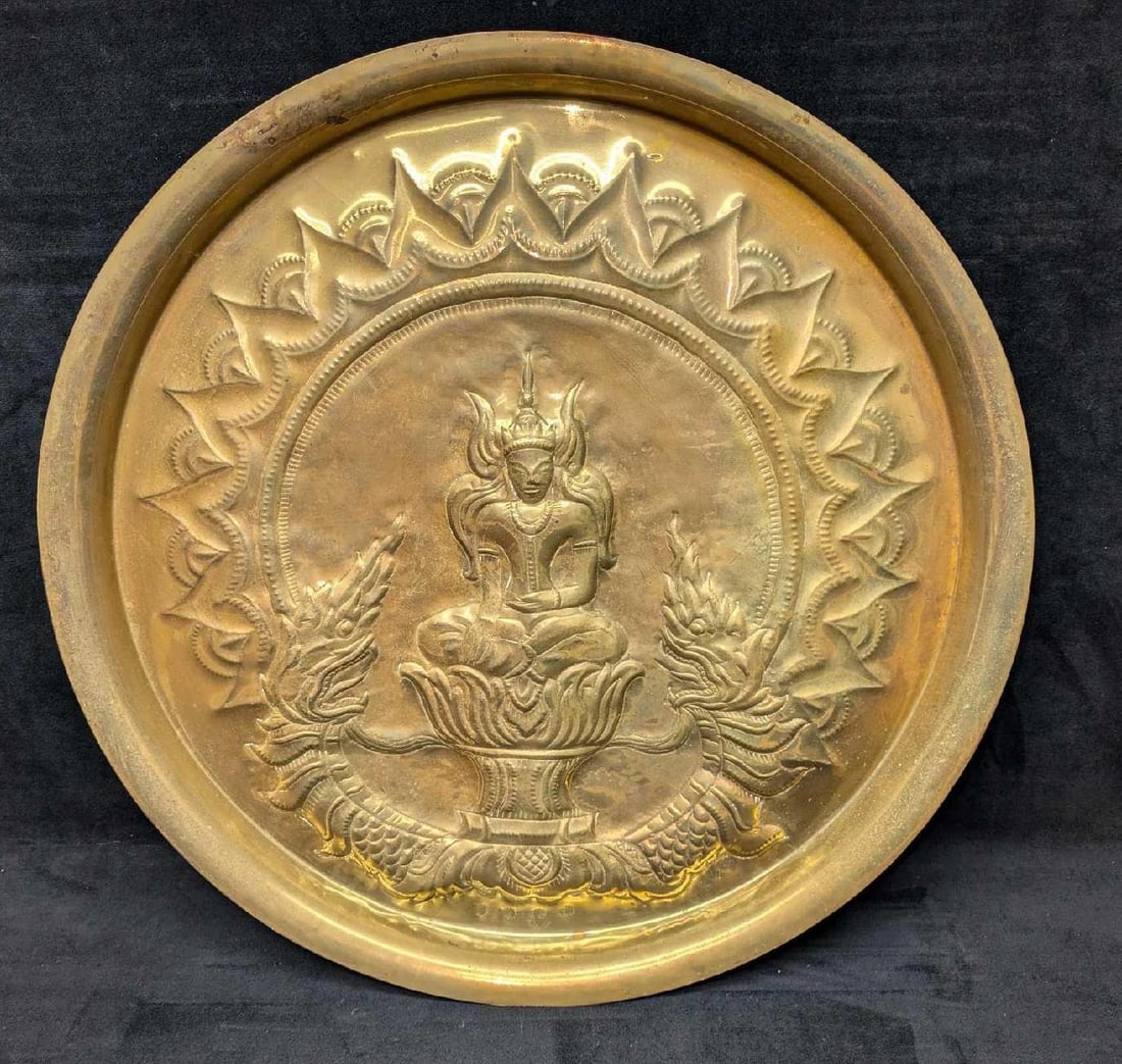 Vintage 19" Brass Wall Saraswati With Dragons Plate (1 of 4)