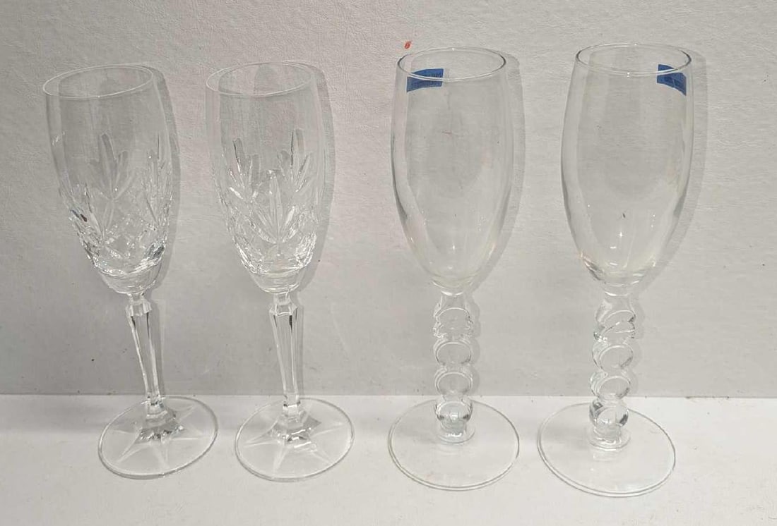 4 Glass And Crystal Fluted Champagne Glasses (1 of 11)