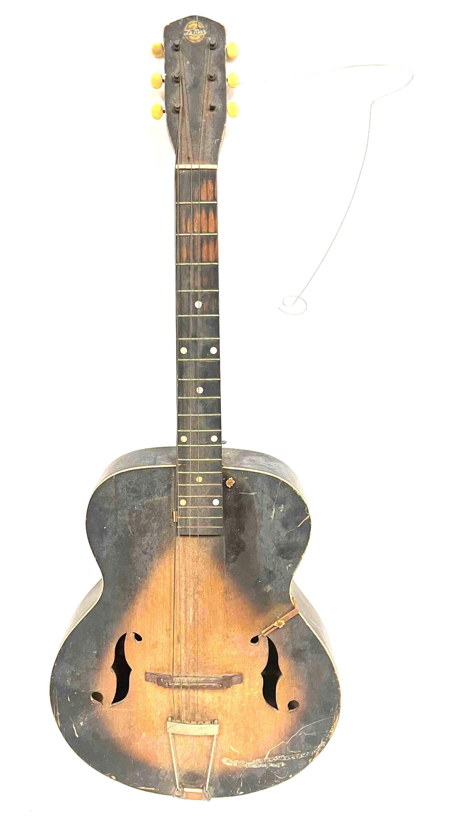 Vintage Black & Brown Acoustic Guitar Decor Only Le Mar Washington. D.C.: This lot contains a Vintage Black & Brown Acoustic Guitar Decor Only Le Mar Washington. D.C. It is approx 16 1/2" x 3 1/2" x 40 1/4". Total weight is approx 4lbs. Overall the vintage g