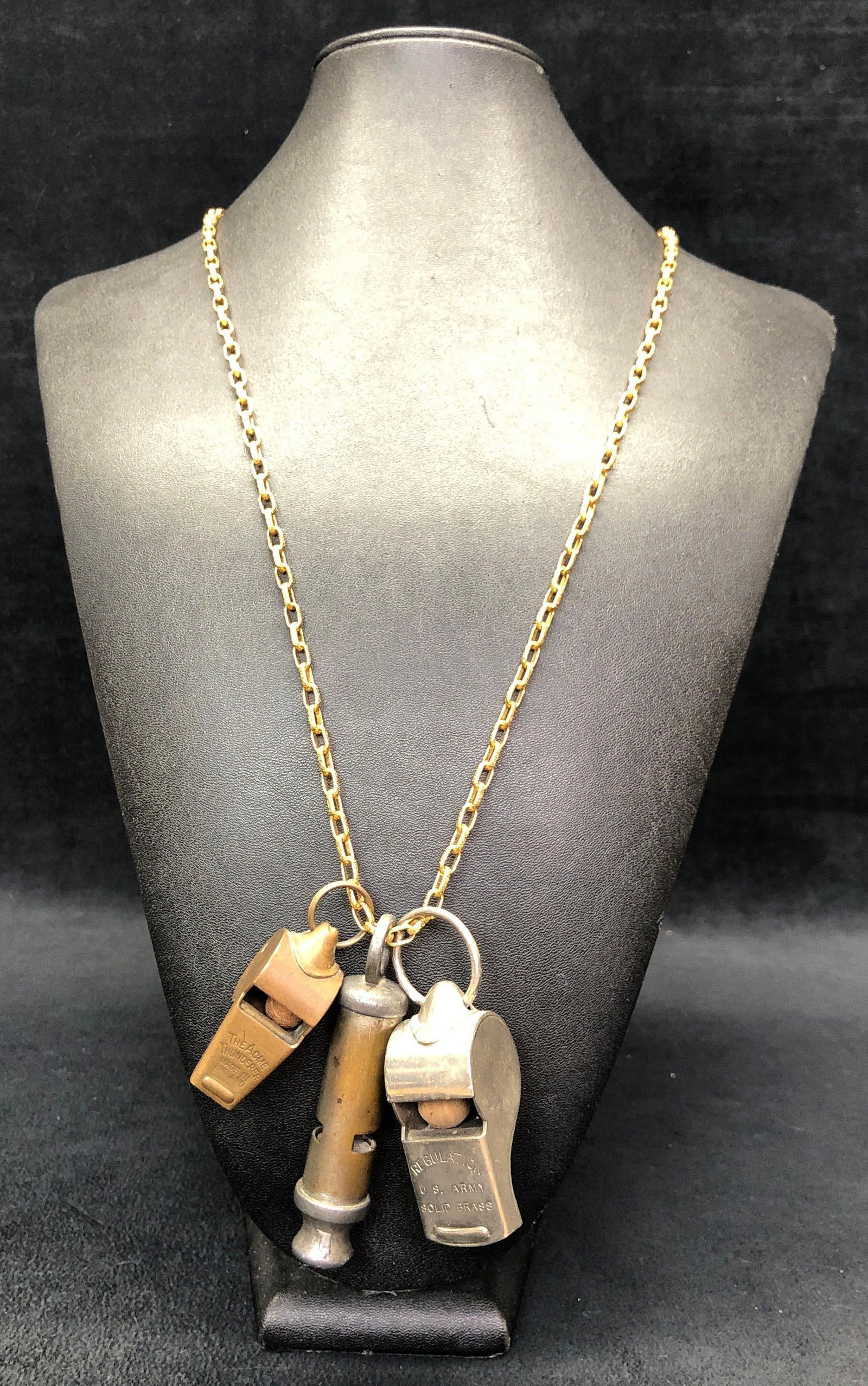 29" Gold Plated Chain with 3 Vintage Whistles (1 of 5)