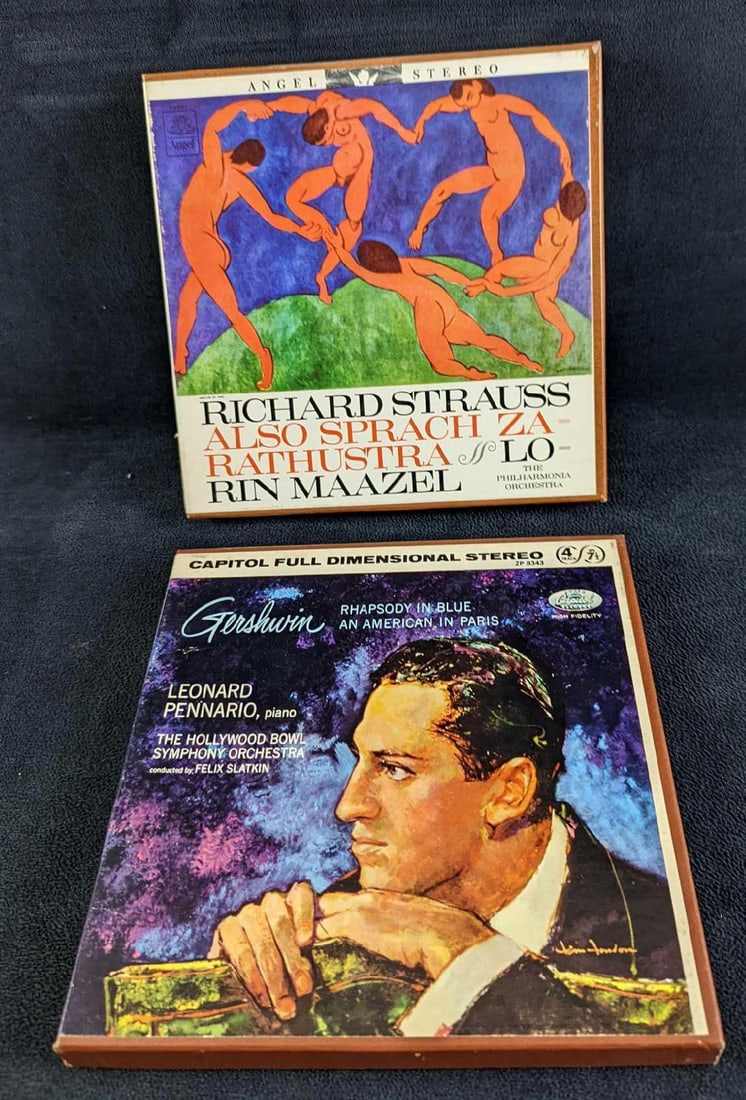Richard Strauss & George Gershwin 4 Track Tapes: Richard Strauss & George Gershwin 4 Track Tapes This lot consists of: (1) Richard Strauss Also Sprach Za Rathustra Lo Rin Maazel - The Philharmonia Orchestra. Angel Stereo. 4 Track Tape. It come
