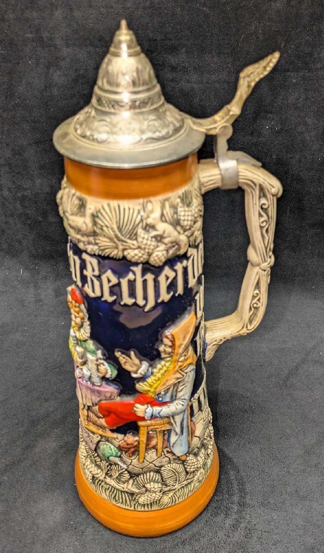 Large 16" Vintage Gerz Pewter Lidded Beer Stein (1 of 9)