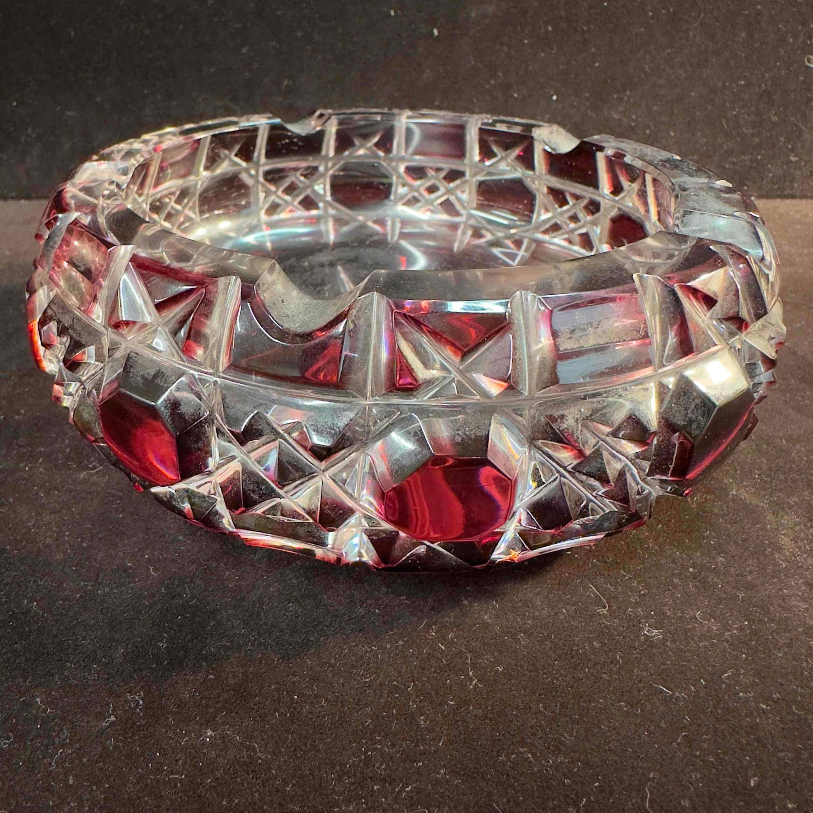 Czech Bohemian Cranberry Red Hand Cut Lead Crystal Ashtray (1 of 11)