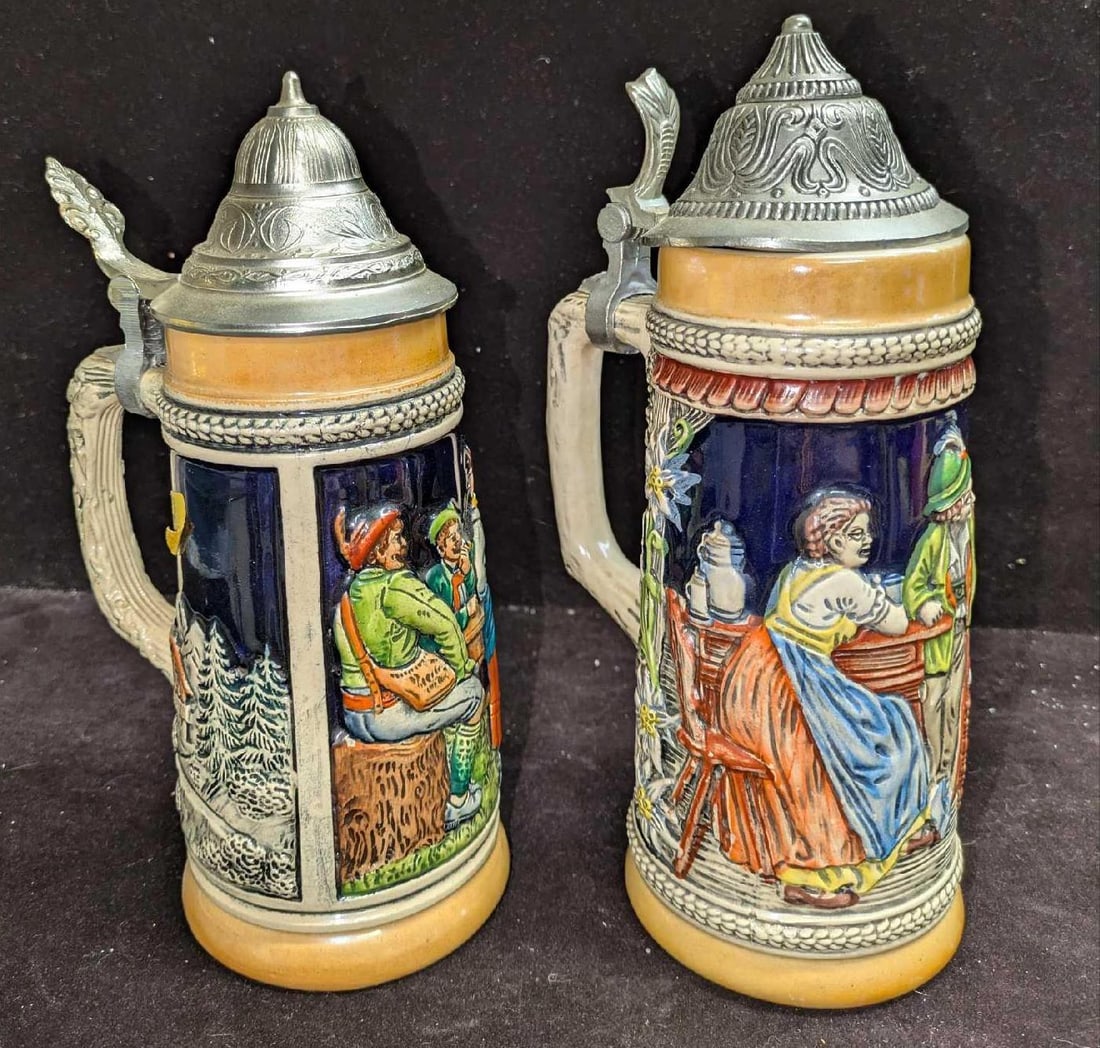 2 Vintage Hand Painted Ceramic German Lidded Steins (1 of 8)