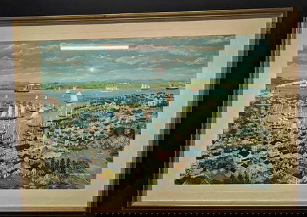 Framed Maxwell Mays Ships Print R69: Framed Maxwell Mays Ships Print R69. The framed print is approx 40 1/4" x 1" x 29" and it weighs 10.60lbs. Please note, the signature is part of the print and not an original.The matting h