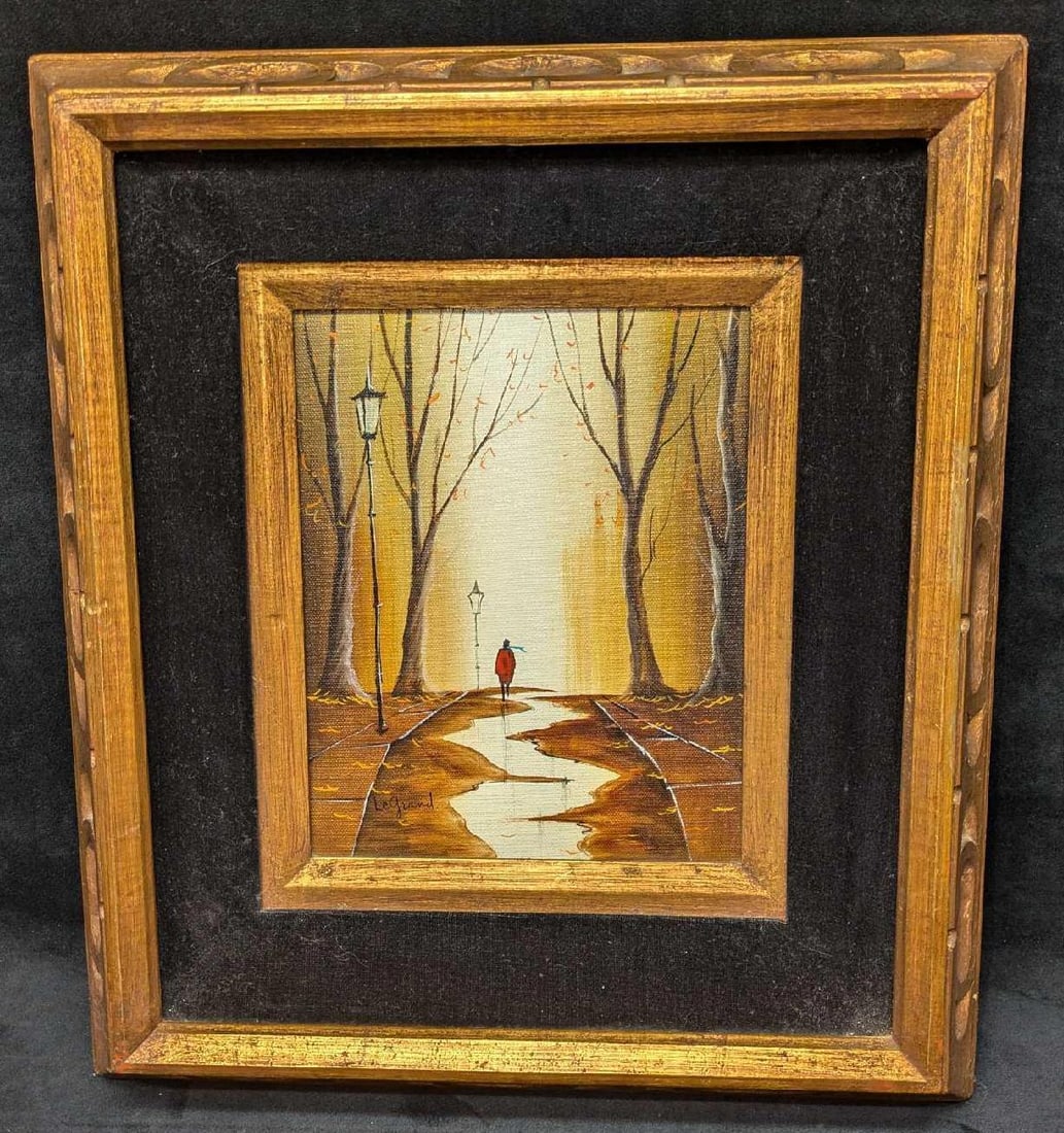 Framed Albert Legrand Oil On Canvas Forest Path R68: Framed Albert Legrand Oil On Canvas Forest Path R68. This original is approx 15 1/2" x 2 3/4" x 17 3/8" and it weighs 3.10lbs. The frame has small chips and some signs of wear. Albert Le G