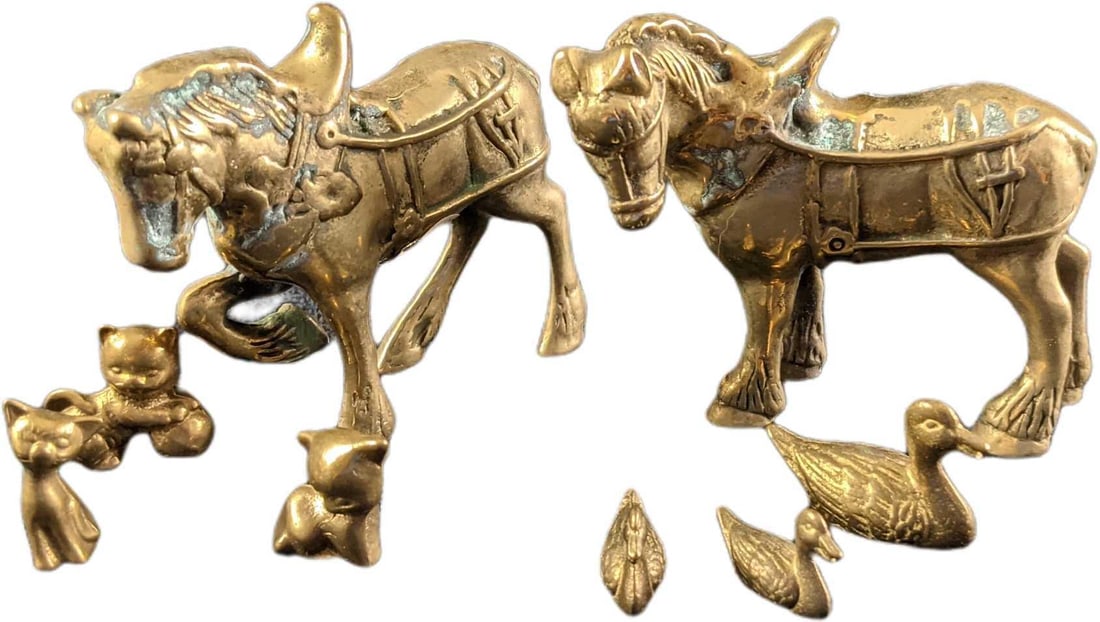 Eight Vintage Brass Mini Horse Cat & Duck Figurines (1 of 9)