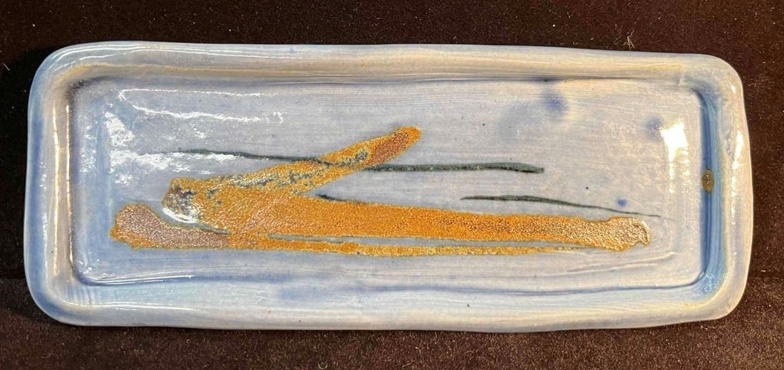 Small Ceramic Blue Trinket Dish With Airplane Signed On Back (1 of 7)