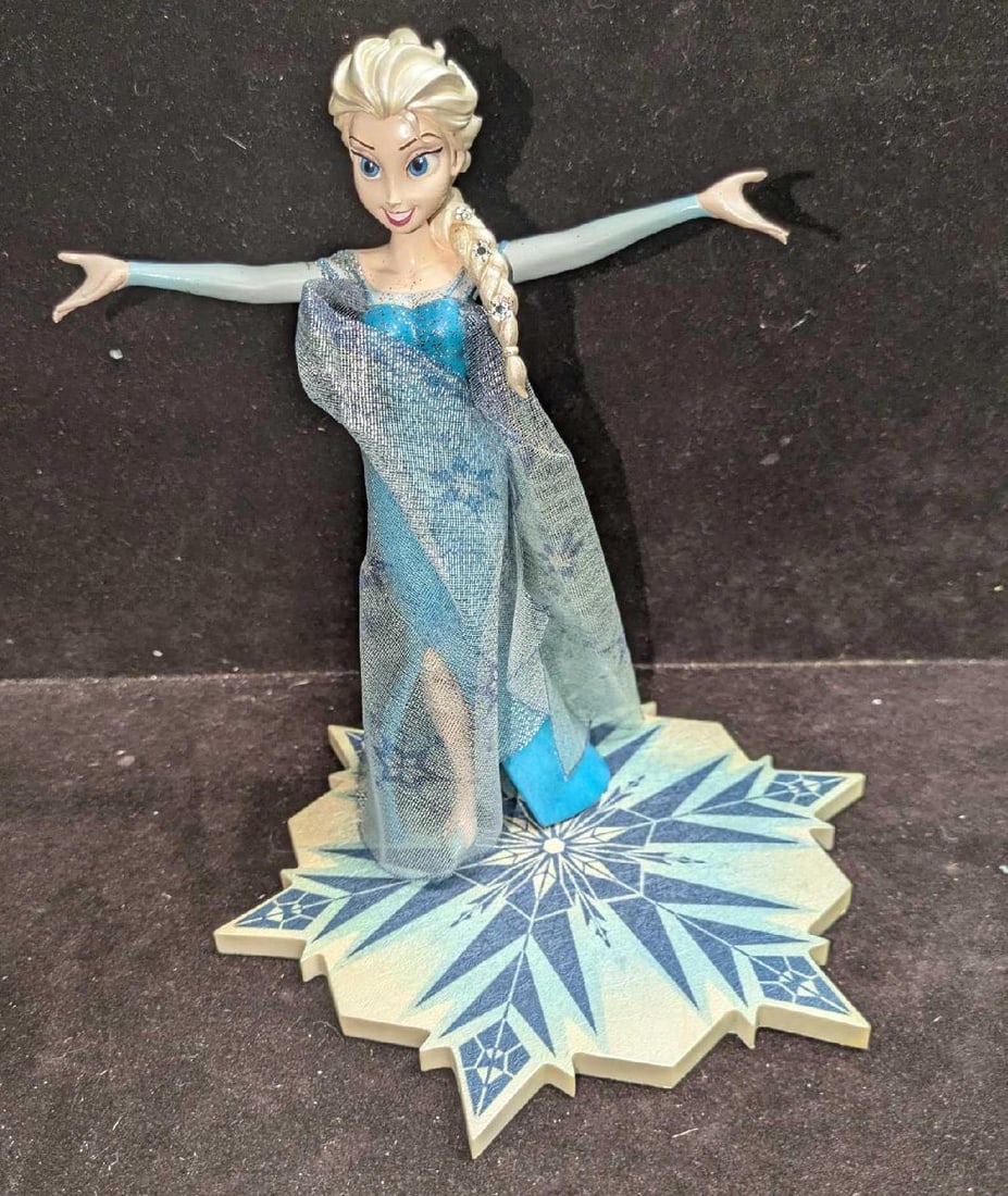 Disney Parks Princess Elsa Figurine With Snowflake Stand: Disney Parks Princess Elsa Figurine With Snowflake Stand. This resin figurine attaches to a magnetic snowflake stand. It comes in the original box that is approx 9 7/8" x 9 1/8" x 5 1/4" a