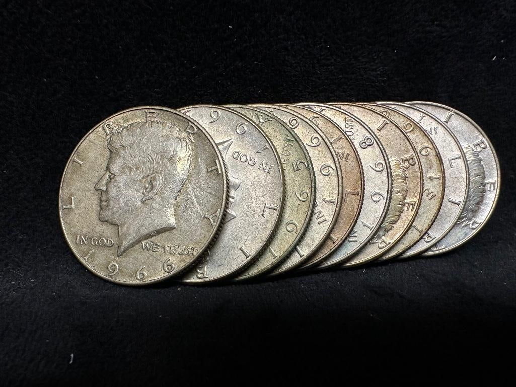 10 Kennedy Half Dollars 1965-1969 (1 of 2)
