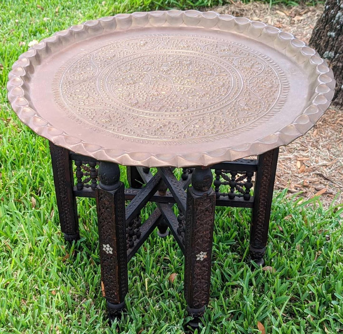 Vintage Moorish Brass Tray Table With Folding Base (1 of 10)