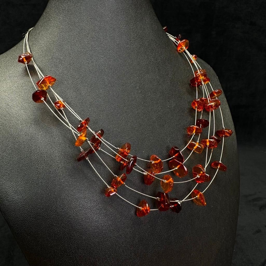 Sterling Amber Chip Bead Necklace (1 of 3)