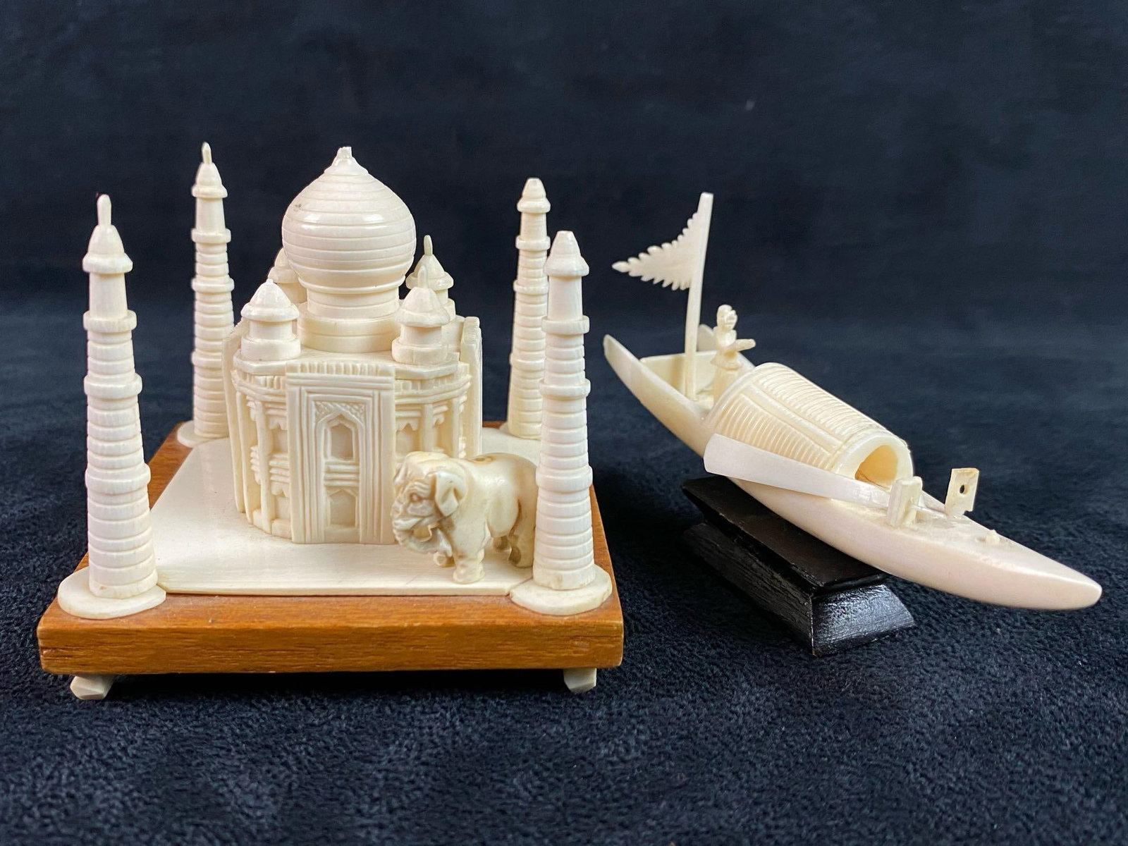 Vintage Hand Carved Resin Boat - Temple - Elephant Figures Lot: Vintage Carved Resin Figures Lot . This nice miniature figures are in good condition .Please view all our pictures they are part of our description . Temple 3" x 2" Boat 4" x 2" Elepha