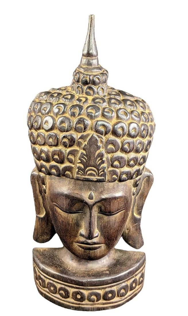 Vintage Wood Sculpture Of Buddha From Indonesia: Vintage Wood Sculpture Of Buddha From Indonesia. This is approx 7"x 4" x 16" and it weighs 1.90lb. The sculpture is in a good, vintage condition with some signs of light wear. Please see t