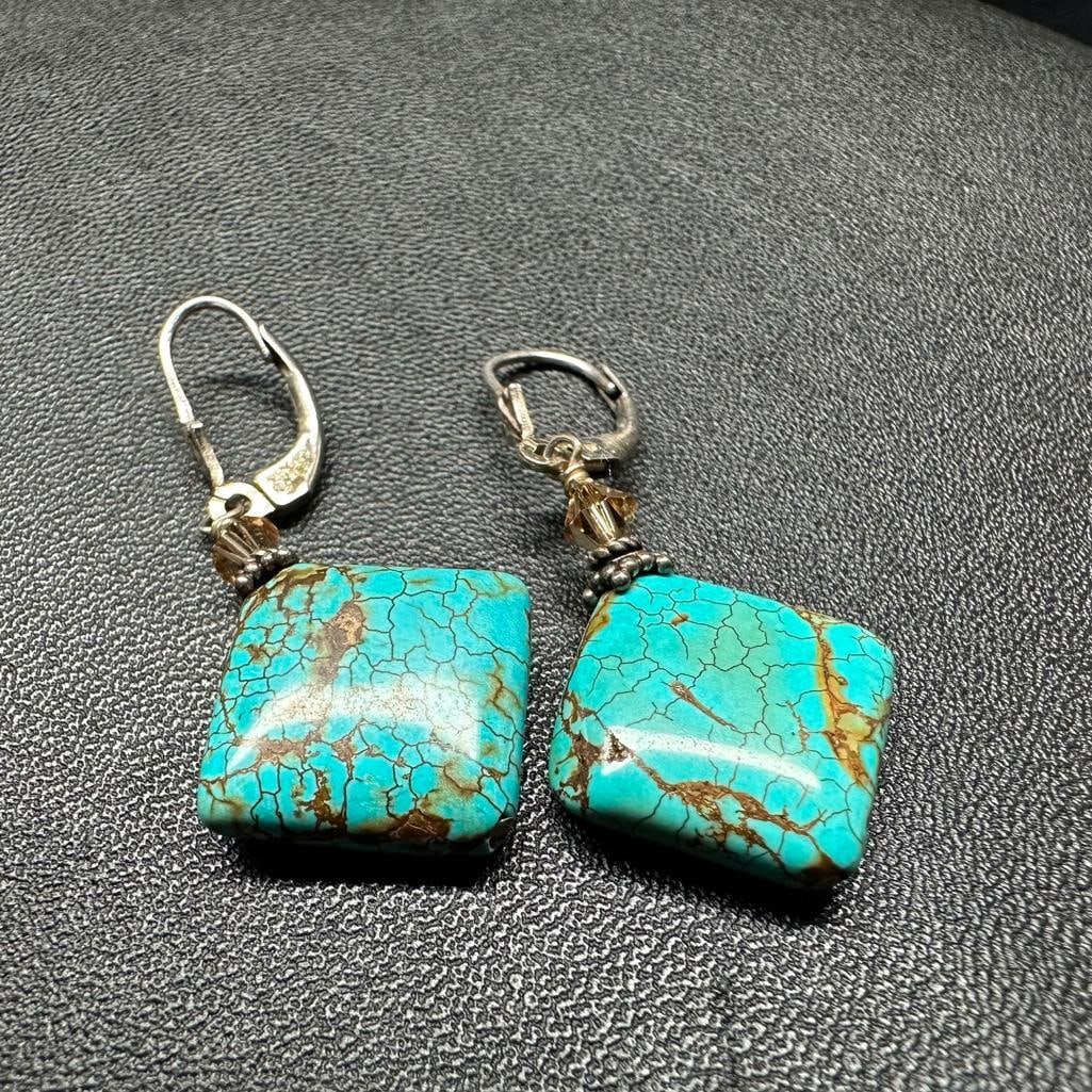 Sterling Silver Spiderweb Turquoise Earrings (1 of 2)