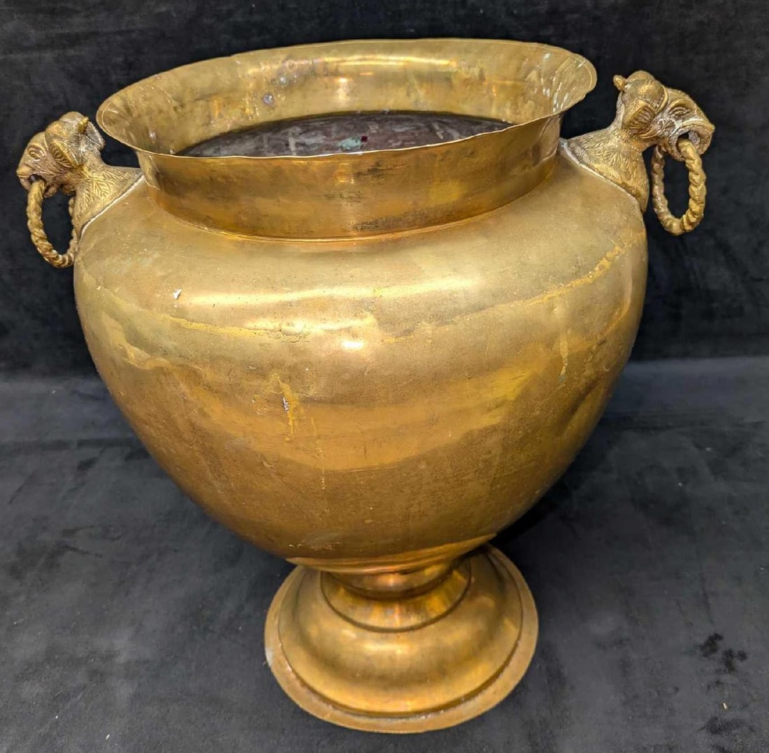 Vintage Large 15" Brass Vase With Elephant Ring Handles (1 of 7)