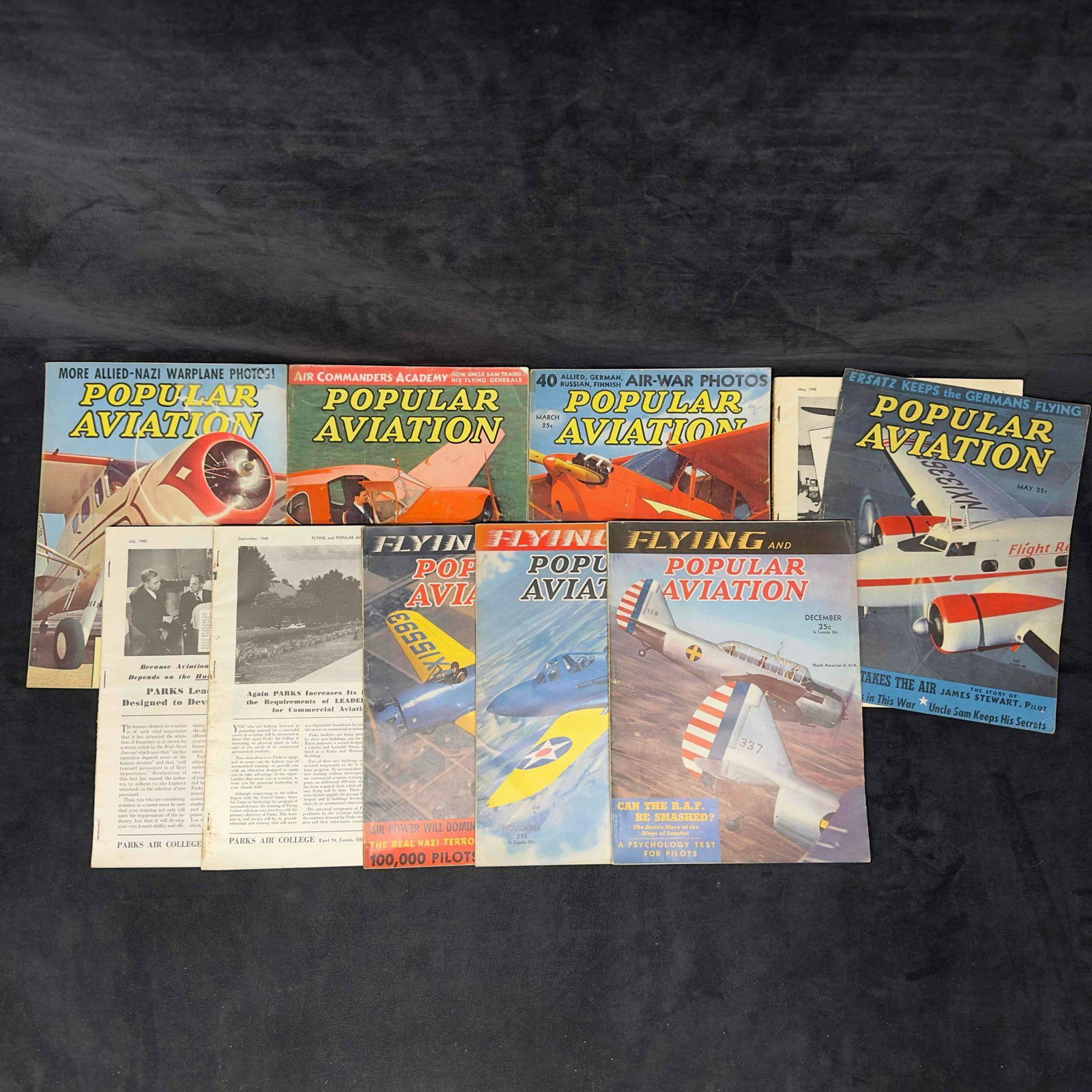 Flying and Popular Aviation Magazine 1940 Lot of 9 Nine Magazines Collection Set (1 of 8)