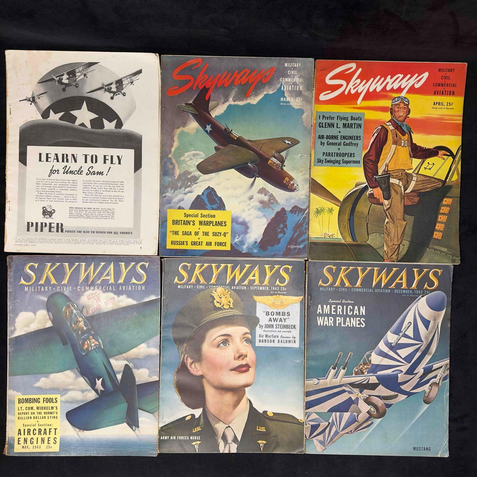 Skyways Aviation Magazine 1943 Lot of 6 Six Magazines Vintage Collection Set (1 of 6)