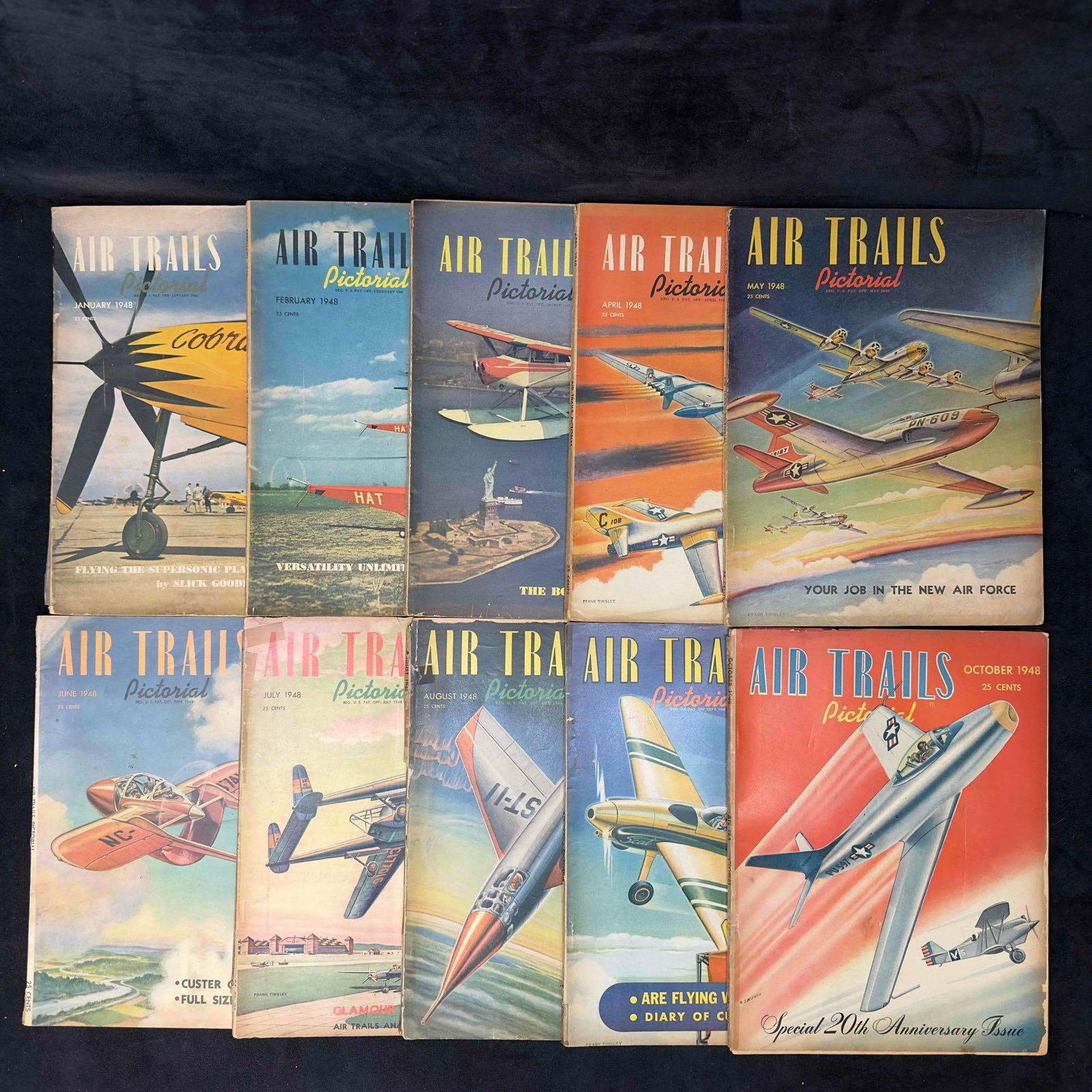 Air Trails Pictorial Aviation Magazine 1948 Lot of 10 Ten Magazines Collection Set (1 of 9)