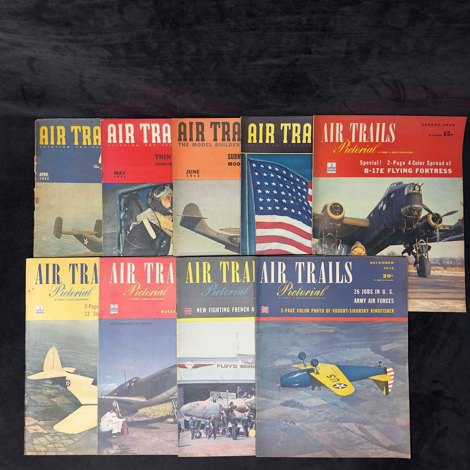 Air Trails Pictorial Aviation Magazine 1942 Lot of 9 Nine Magazines Collection Set (1 of 6)