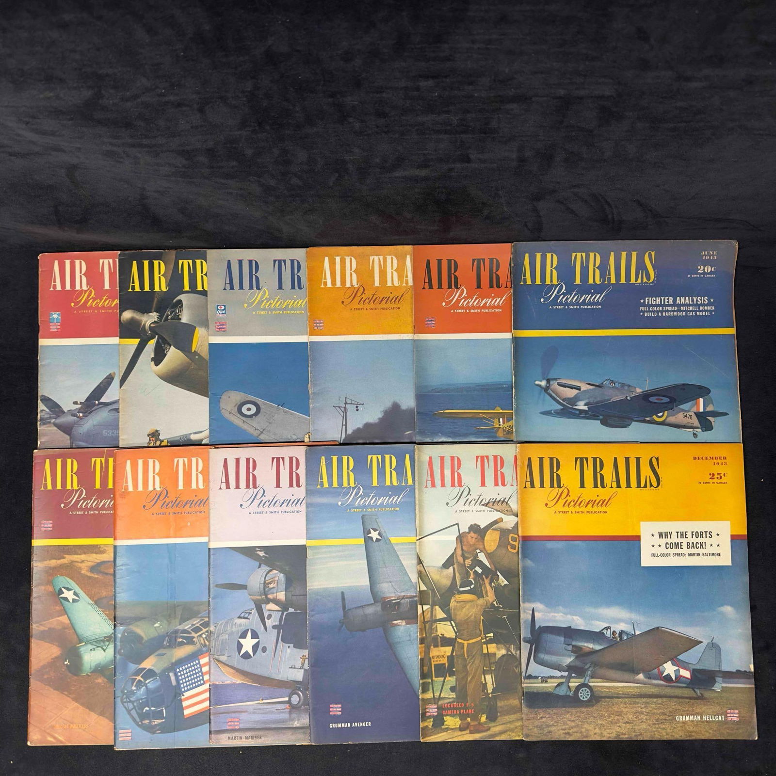 Air Trails Pictorial Aviation Magazine 1943 Lot of 12 Twelve Magazines Collection Set (1 of 6)