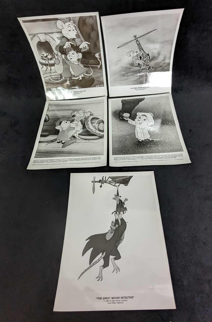 5 Vintage Disney Great Mouse Detective B&W Photo Prints (1 of 8)