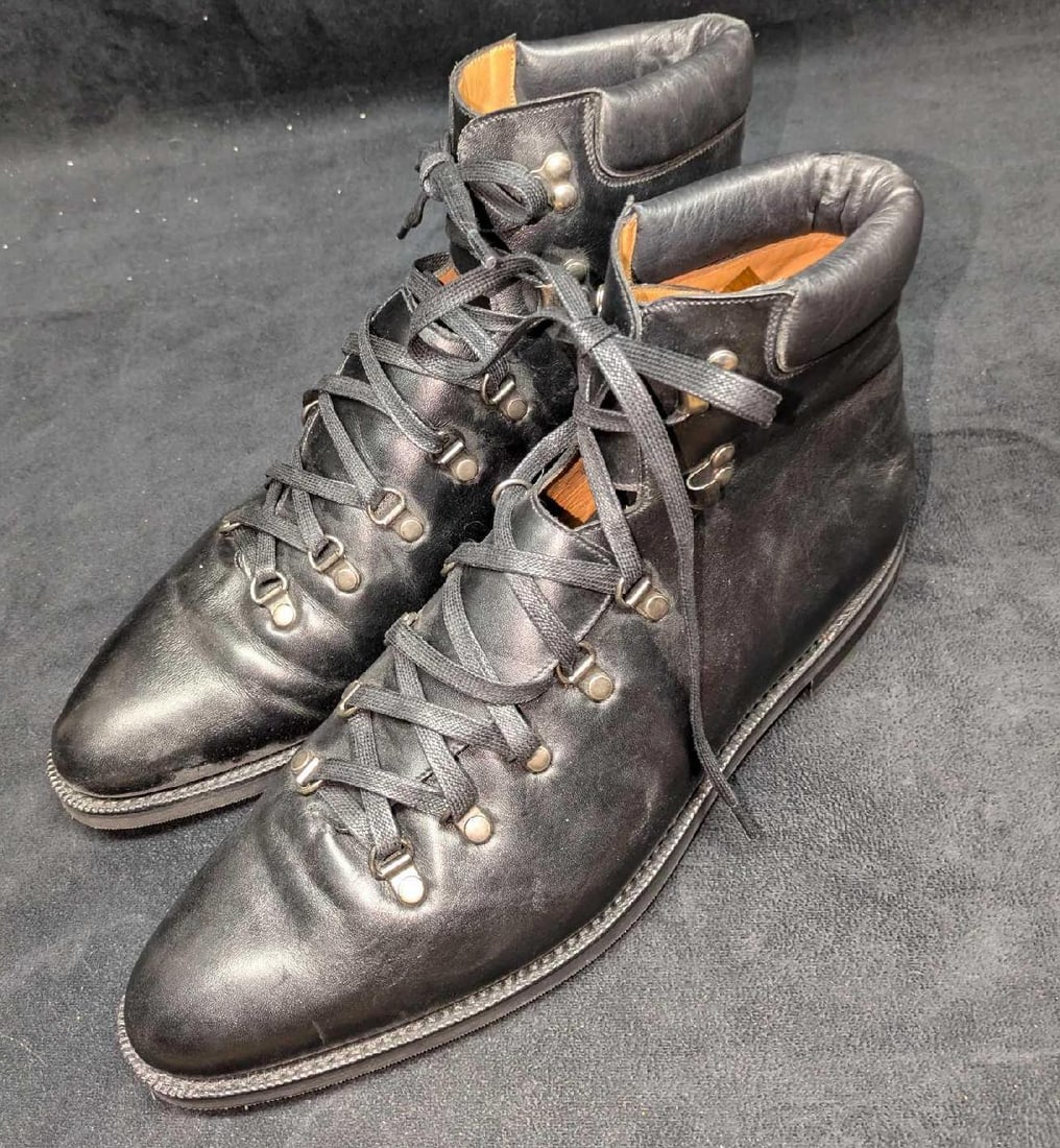 J Fitz Patrick Snoqualmie Black Calf Mens Boot 11.5: J Fitz Patrick Snoqualmie Black Calf Mens Boot 11.5. It was made of Weinheimer Calf from Poland. And a Combination leather/metal shank. These might have been worn as there is some wear/scratches on th