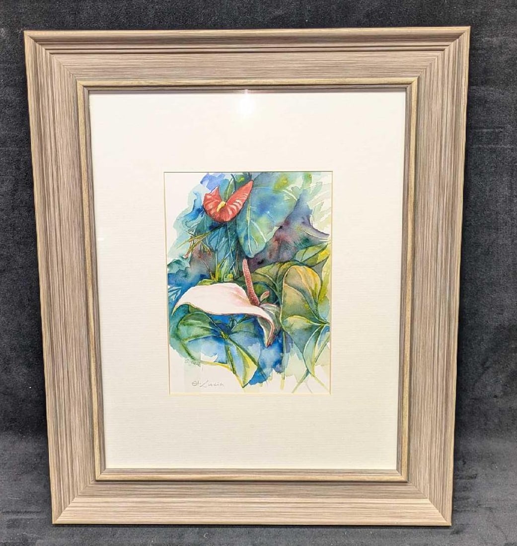 Framed Gilly Gobinet Caribbean Artist St Lucia Print B: Framed Gilly Gobinet Caribbean Artist St Lucia Print B. The framed print is approx 14 5/8" x 1" x 17 1/2" and it weighs 2.30 lbs. The print was signed by the artist on the bottom left.