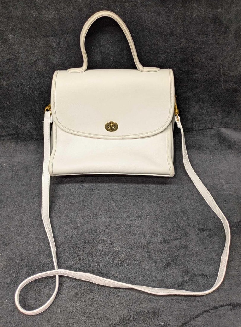 Coach Court Satchel White Leather Crossbody Handbag (1 of 8)