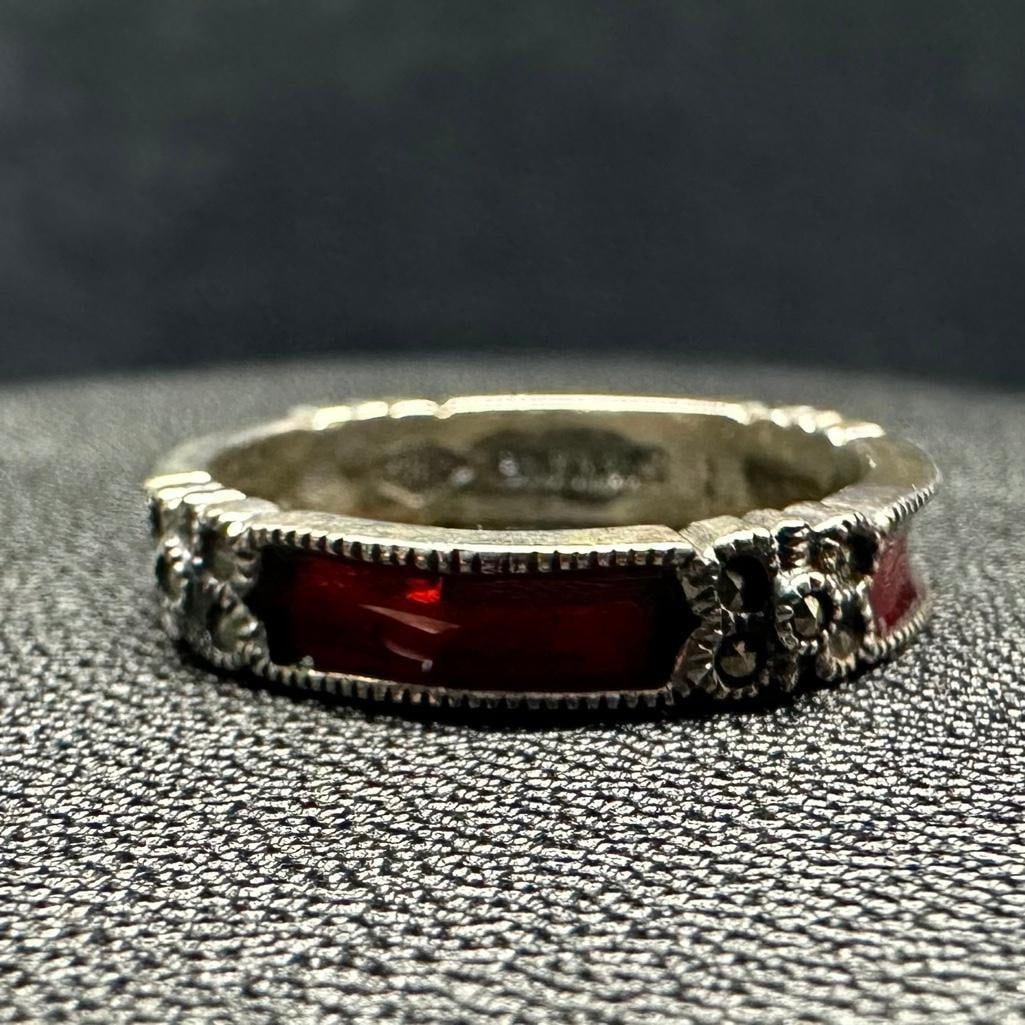 Sterling Marcasite Red Enamel Ring (1 of 2)