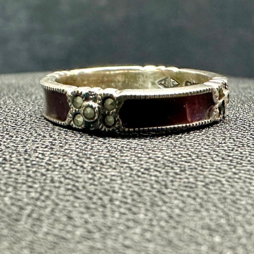 Sterling Marcasite Purple Enamel Ring (1 of 2)