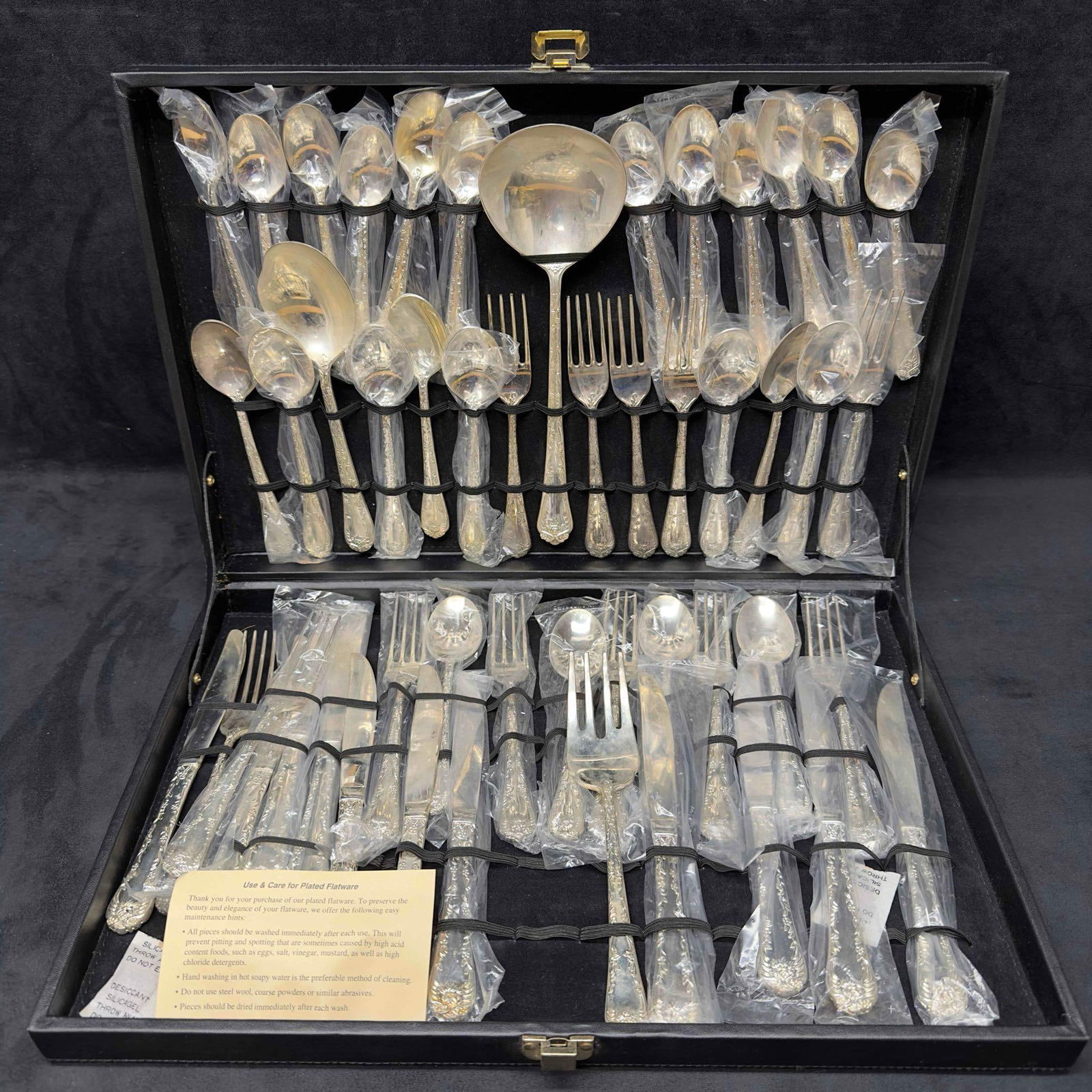 WM Rogers and Son Silver Plated Enchanted Rose Flatware Service for 12 Twelve with Case (1 of 11)