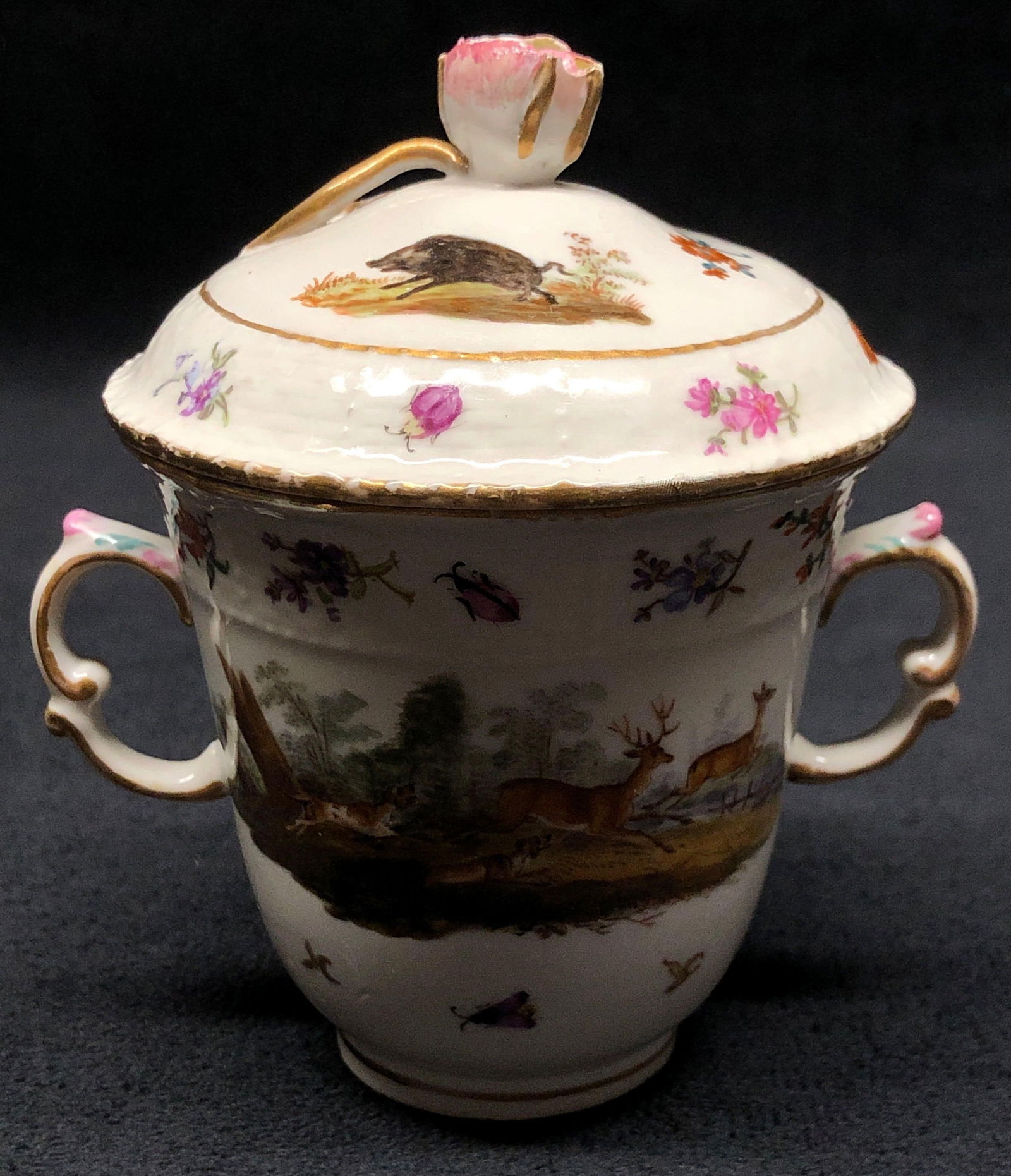 Antique 1763-1820 KPM Berlin - Lidded Cup with Double Handles - Hand Painted Porcelain (1 of 9)