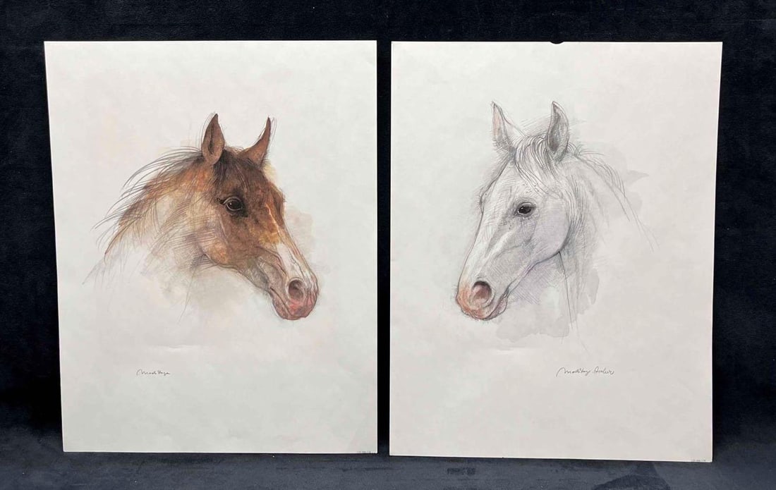 Two Horse Prints By Danish Artist Mads Stage: This lot contains Two Horse Prints By Danish Artist Mads Stage. Each print is approx 14" x 10 3/4" and the total weight is 1.1oz. Overall the Prints are in good used condition with some minor