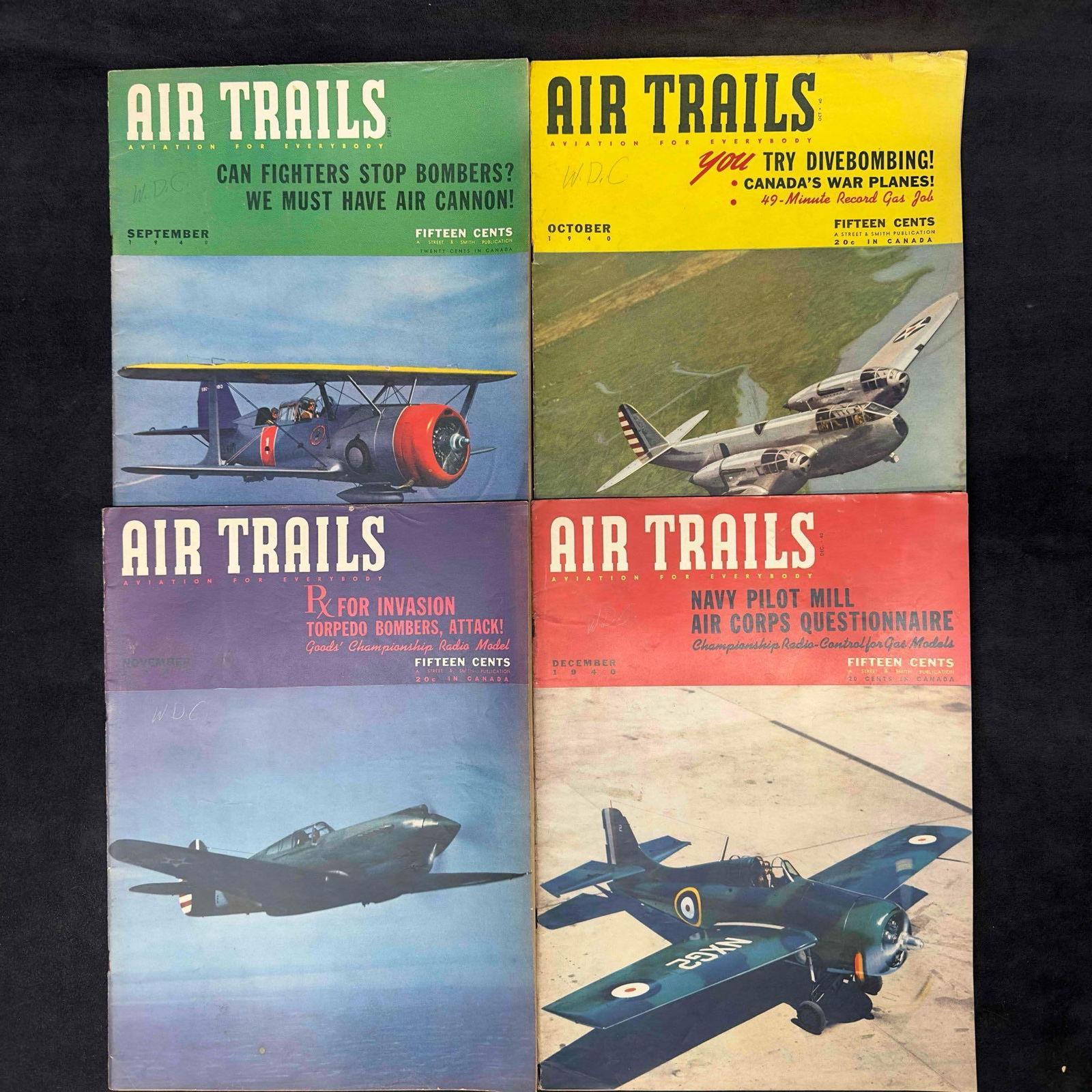 Air Trails Aviation Airplane 1940 Magazine Lot of 4 Four Magazines Collection Set (1 of 6)