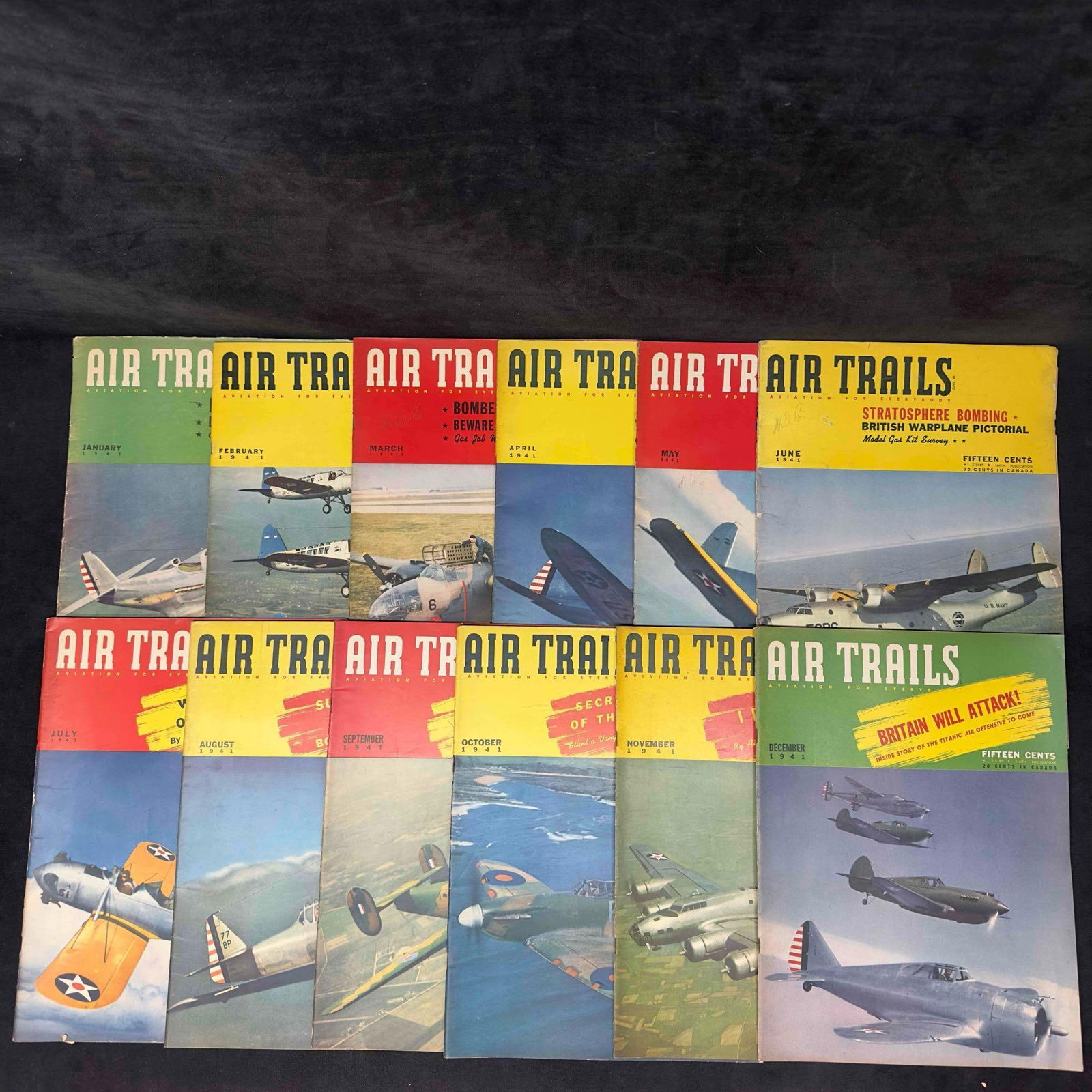 Air Trails Aviation Airplane 1941 Magazine Lot of 12 Twelve Magazines Collection Complete Set (1 of 6)