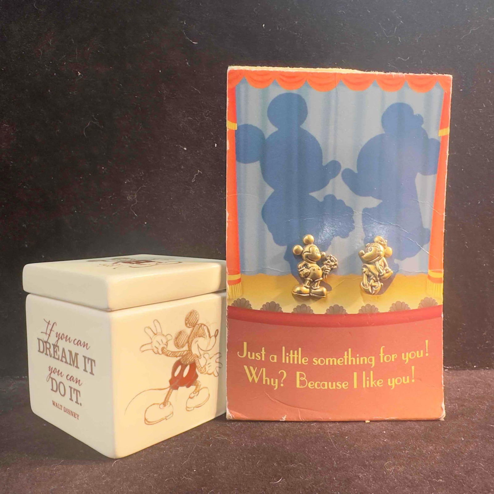 Hallmark Mickey Minnie Mouse Brass Bronze Pins If You Can Dream It You Can Do It Trinket Box Set (1 of 6)